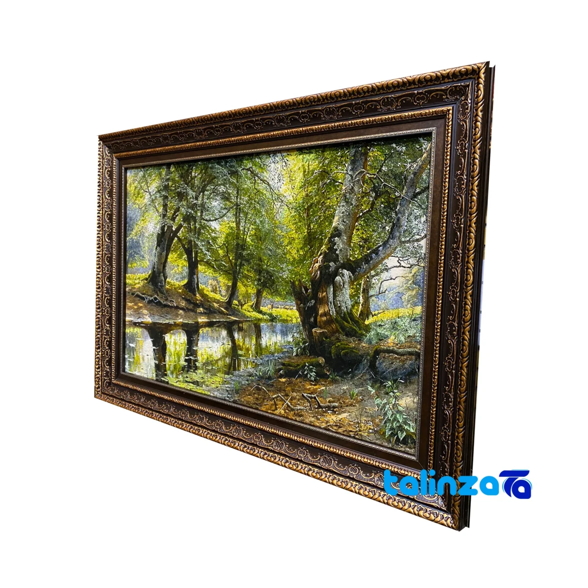 Detail view of Handmade Carpet Wall Art Scenic Design pile texture close-up