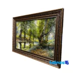 Detail view of Handmade Carpet Wall Art Scenic Design pile texture close-up
