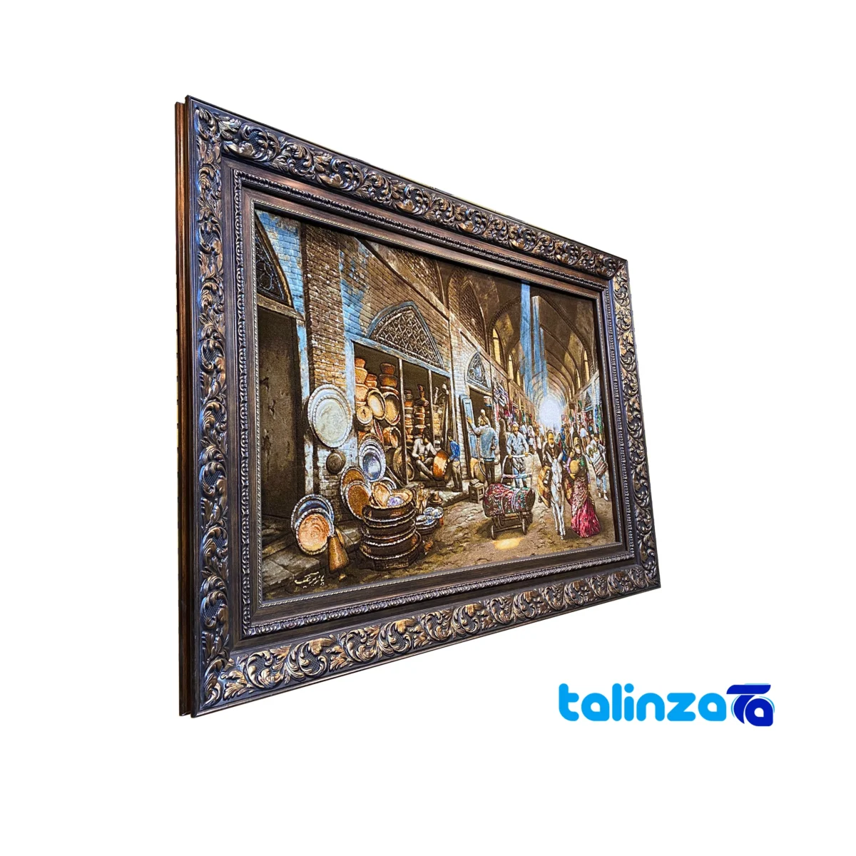 Edge view of Handmade Carpet Wall Art Market Design border and finishing