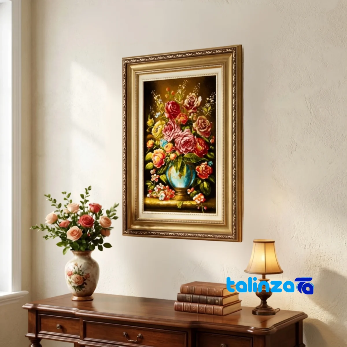 In-room view of Si Persia Handwoven Tapestry Floral Design room styling and scale