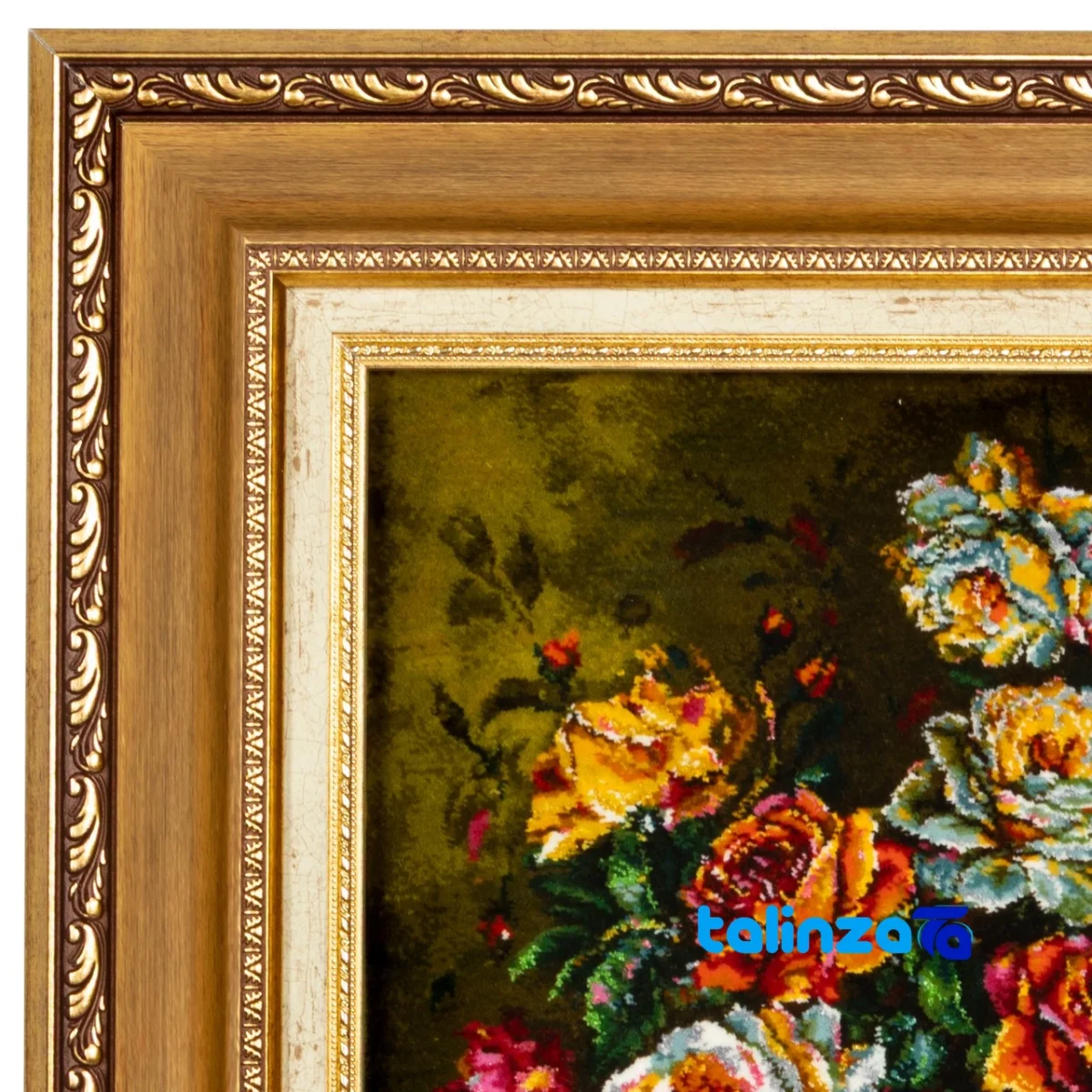Side view of C Persia Handwoven Tapestry Flower in Vase Design profile and structure