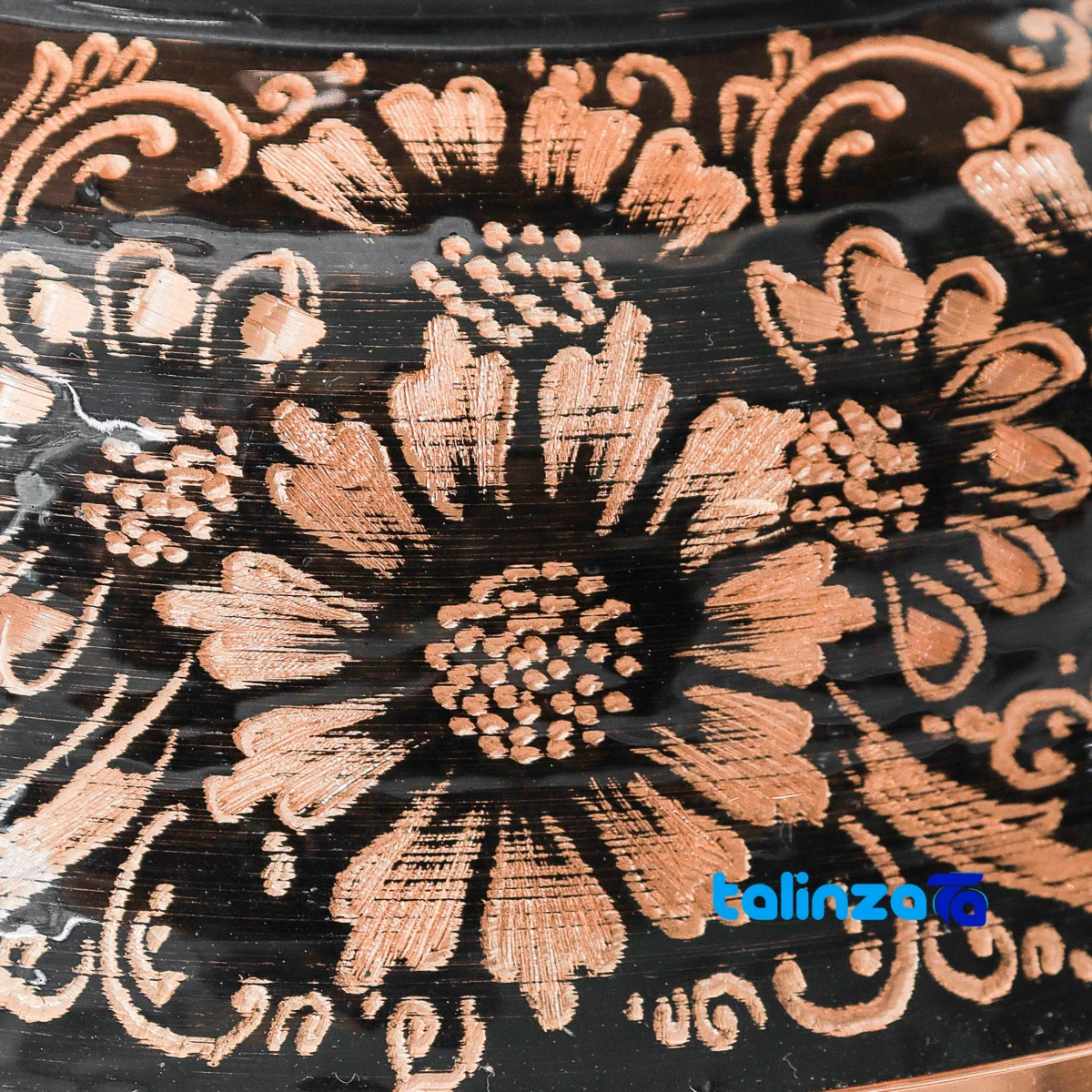 Side view of Copper Kashkul Diamond-Engraved Serving Bowl Diamond-cut profile and structure