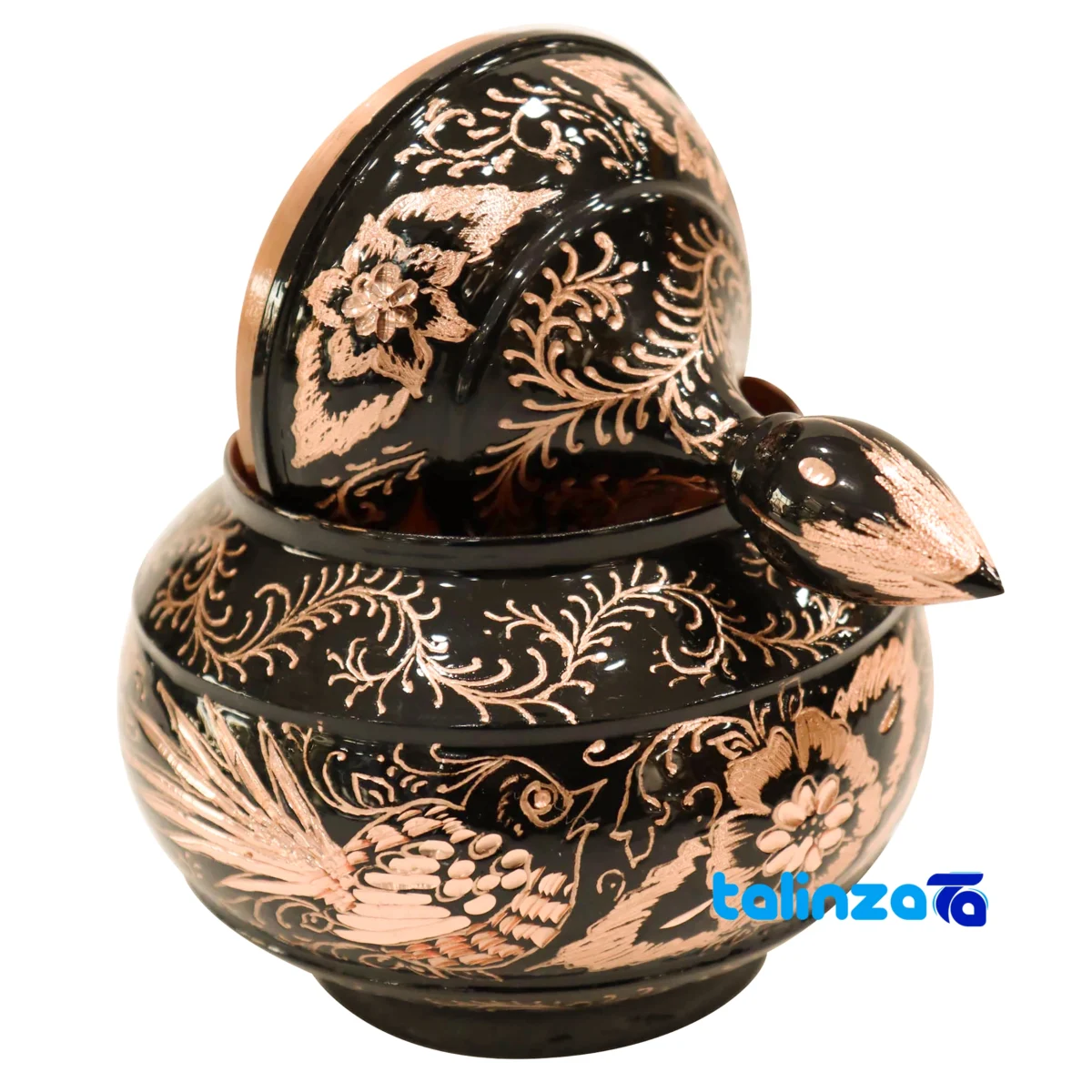 Side view of Copper Tea Set Diamond Cut RoundTray 45 x 37 profile and structure