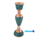 Side view of Turquoise Inlaid Mirror Candleholder Set Narrow Waist profile and structure