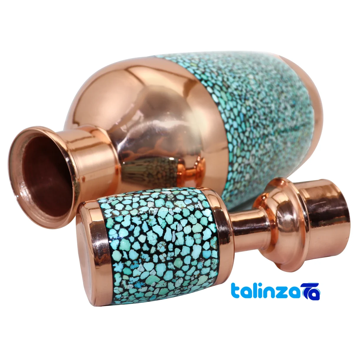 Side view of Royal Turquoise Inlaid Jug Goblet Set Decorative, functional profile and structure