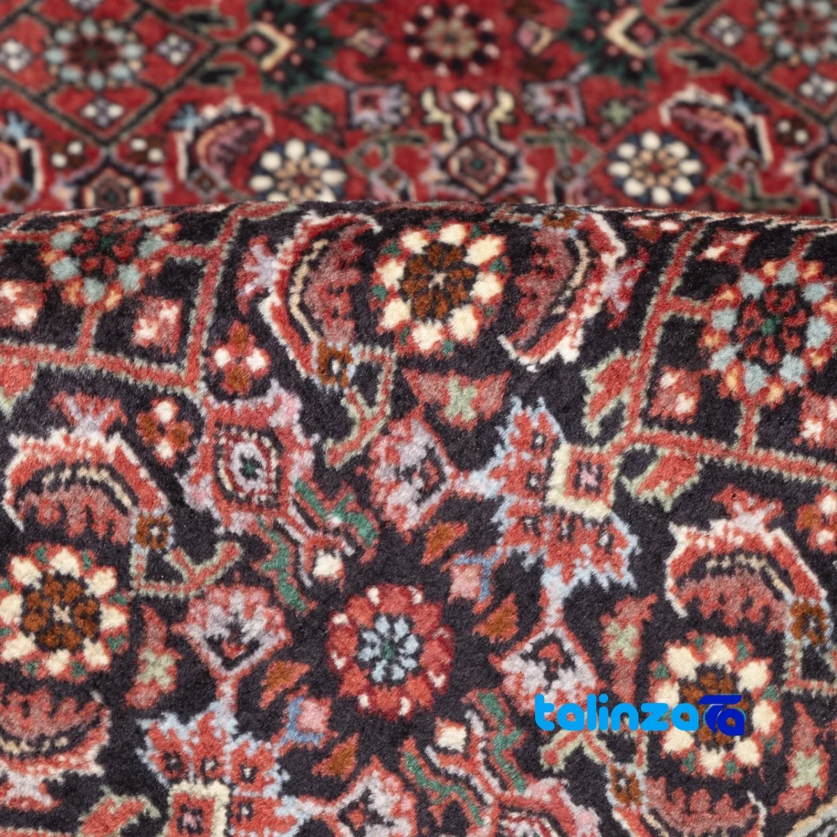 Cypressia Handwoven Rug Red floor placement example (Room setting)