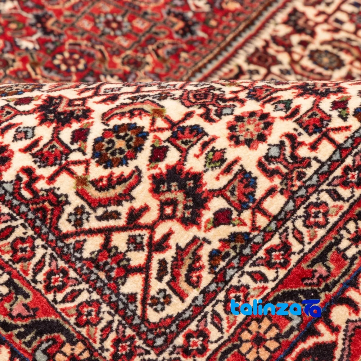 Cypress Persian Handwoven Rug Red room styling and scale (In-room view)