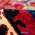 In-room view of Handwoven Carpet 10.02m² Geometric Design Red room styling and scale