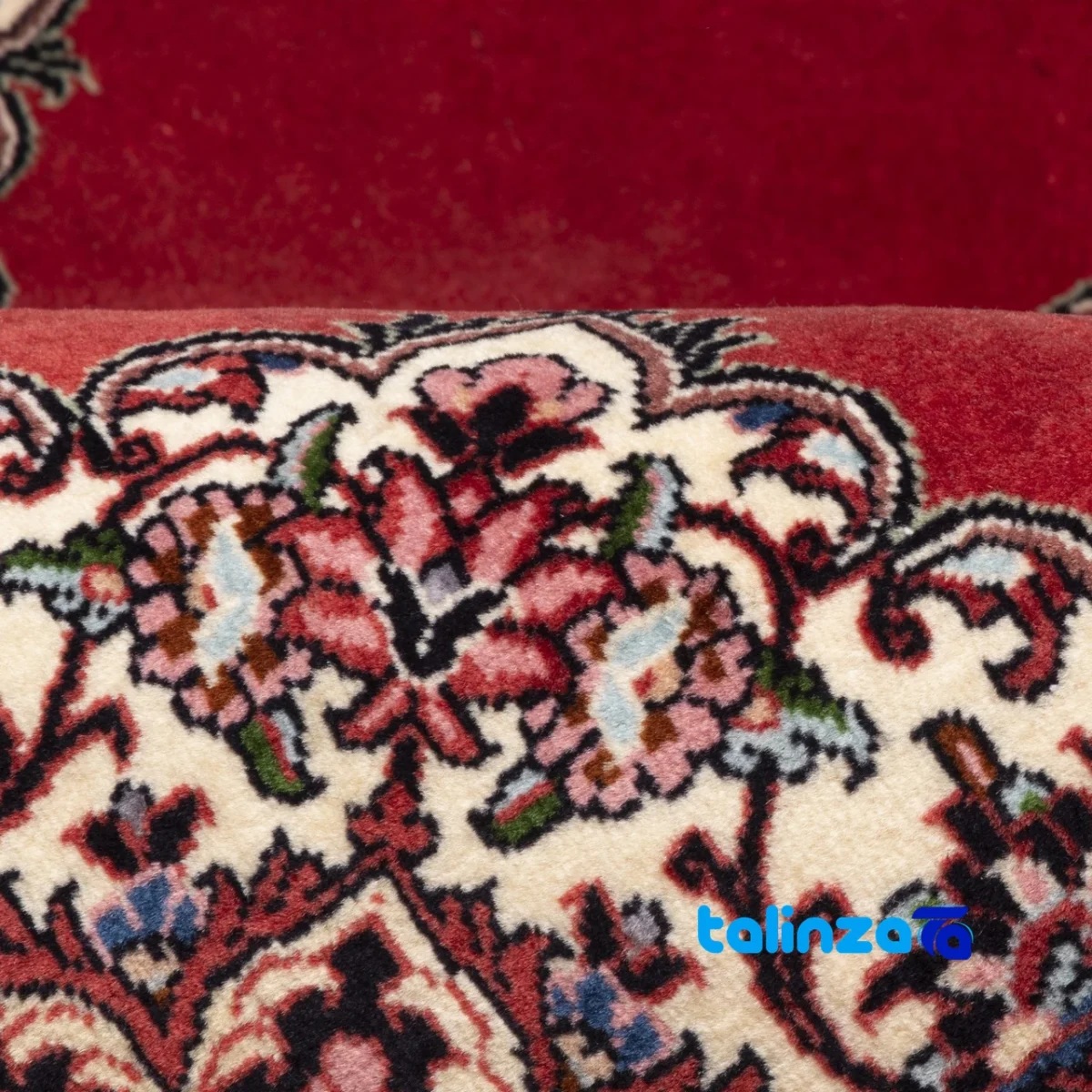 In-room view of Cypress Persian Handwoven Rug Red room styling and scale