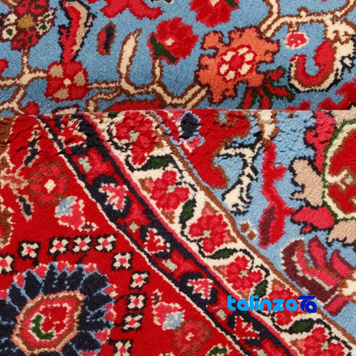 In-room view of C Persia Handwoven Rug Model 179944 Blue Background room styling and scale