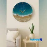 Handcrafted Resin Wall Clock Beach Wave Design - Lifestyle shot showing room decoration context