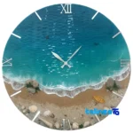 Resin Beach and Sea Wall Clock styling size reference (In-room view)