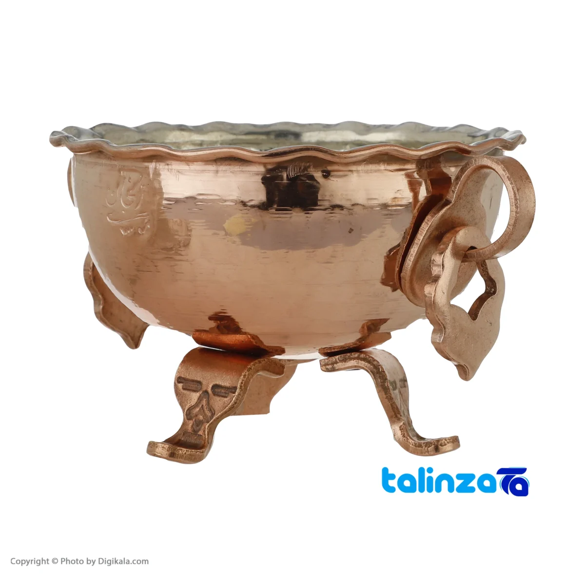 Detail view of Mousavi Copper Nut Bowl Three-Legged Design finish and material
