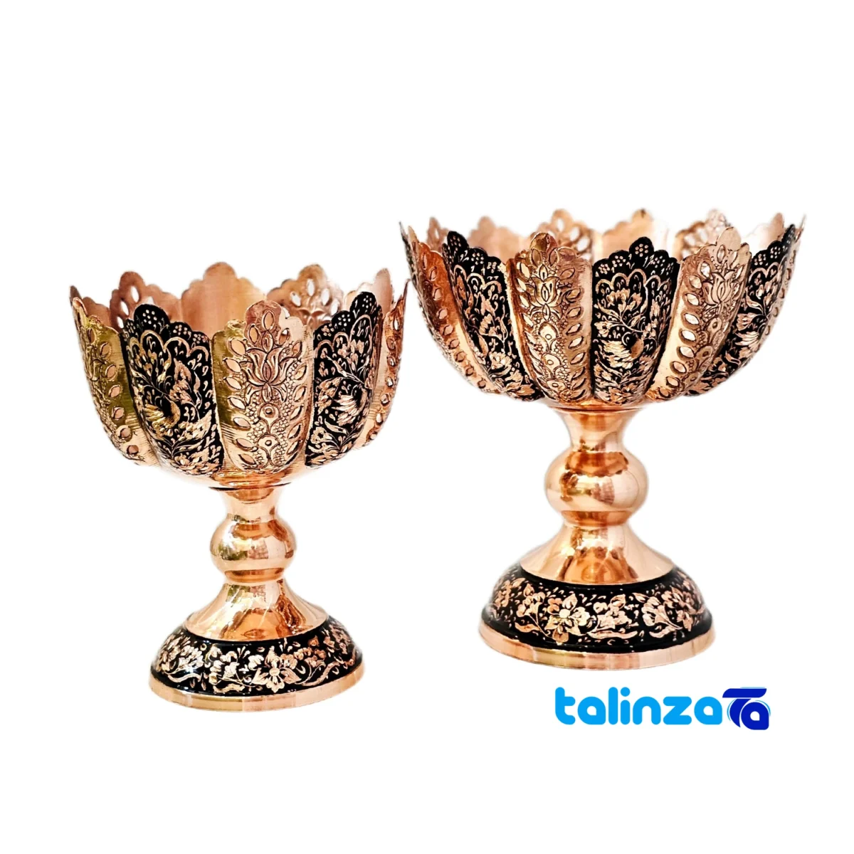 Negarstan Copper Nut Bowl Unique Diamond Cut - Side view showing profile and structure