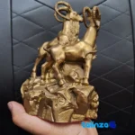 Chingan Bronze Sculpture Three Rams on Rock - Side view showing profile and structure