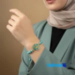 Side view of Altin Honar Handmade Jewelry Set - Turquoise Stone & Gold Plating profile and structure