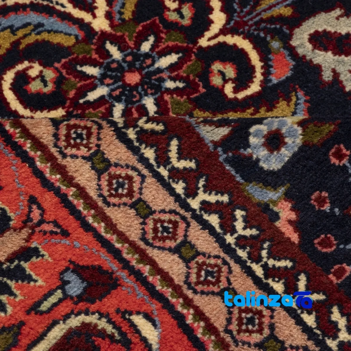 In-room view of C Persia Handwoven Rug Rich Navy room styling and scale
