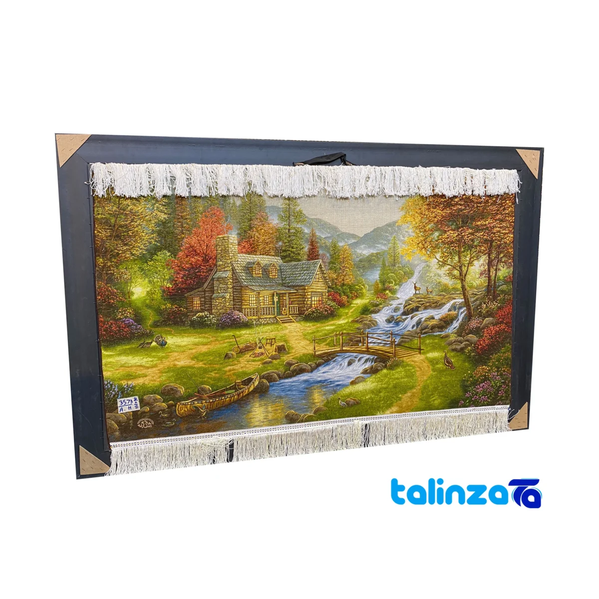 Edge view of Handmade Carpet Wall Art Scenic Design border and finishing