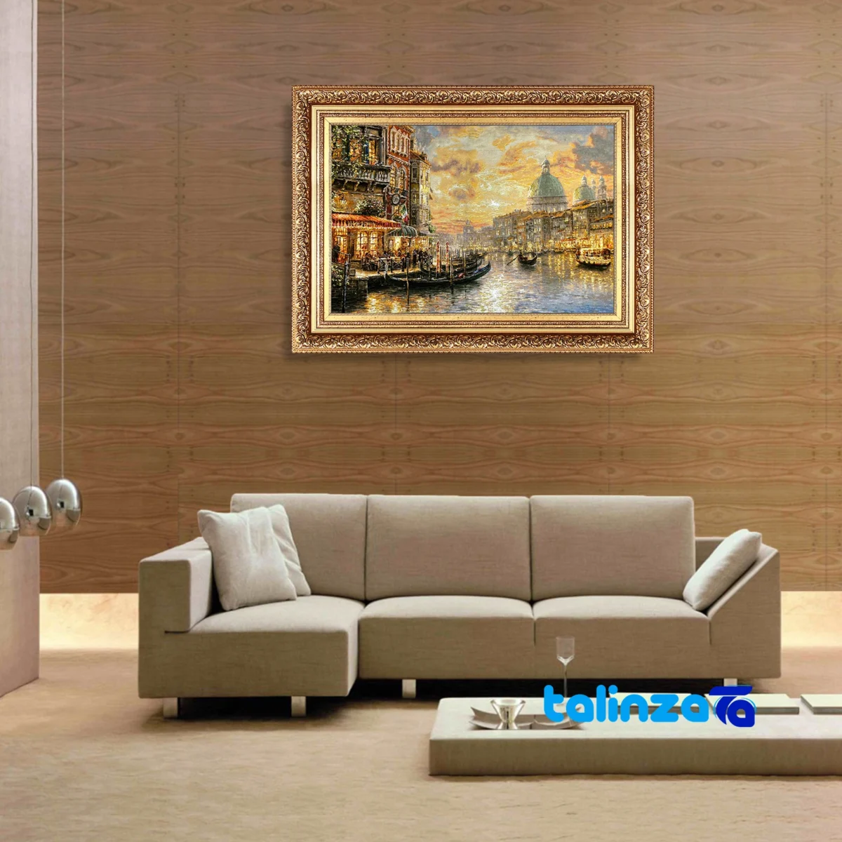 In-room view of Mirnazami Handwoven Tapestry Venice Scene room styling and scale