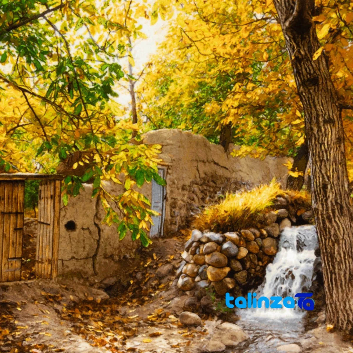 In-room view of C Persia Handwoven Tapestry Autumn Alley Design room styling and scale