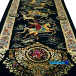 In-room view of Handwoven Carpet Wall Art Hunting Scene room styling and scale