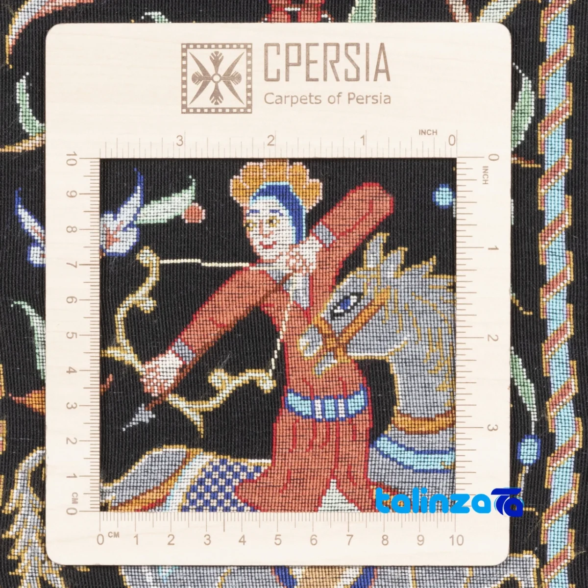 In-room view of C Persia Handwoven Carpet Hunting Scene room styling and scale