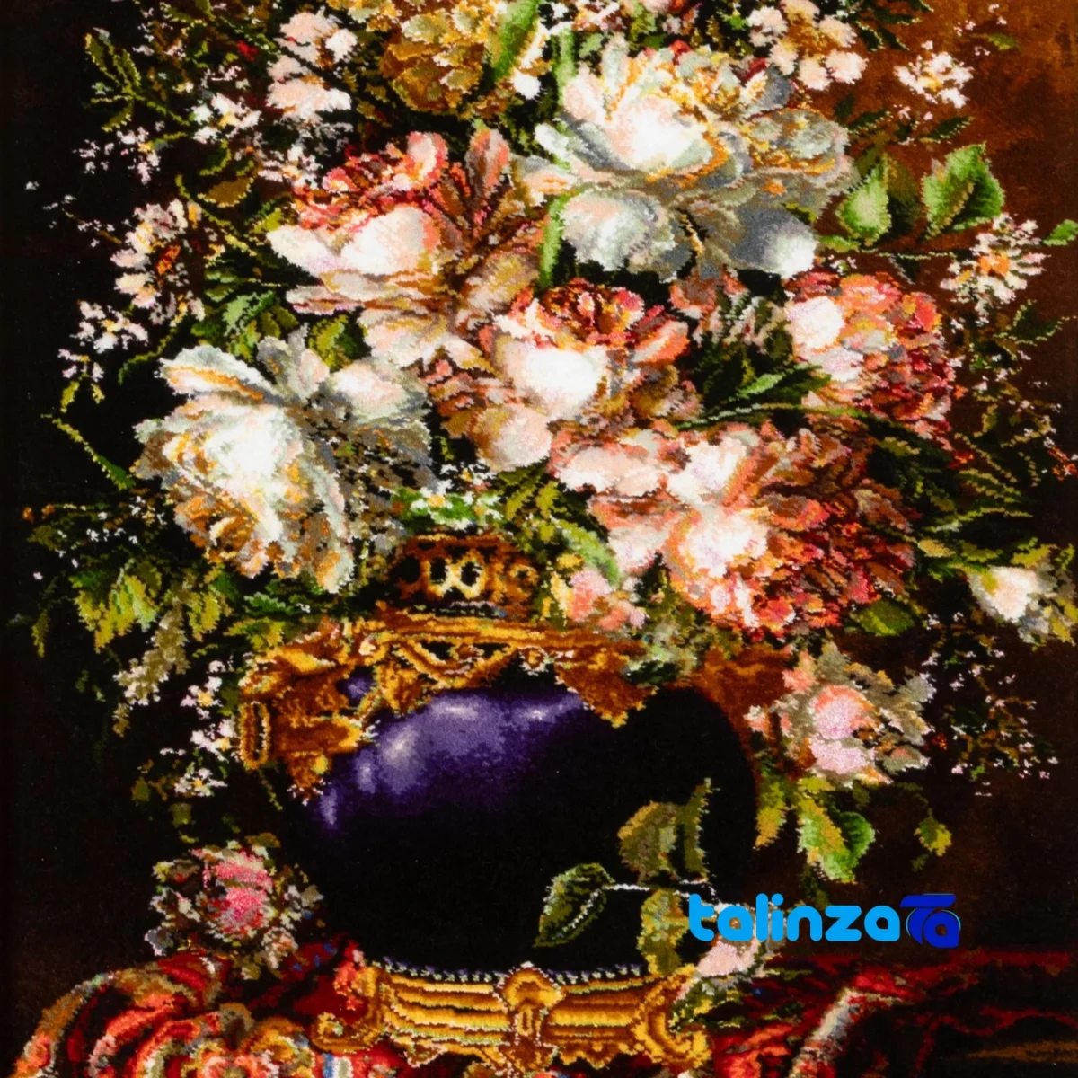In-room view of C Persia Handwoven Tapestry Floral Design room styling and scale
