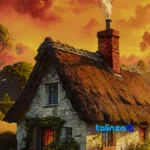 Side view of C Persia Handwoven Tapestry Landscape Cottage Design profile and structure