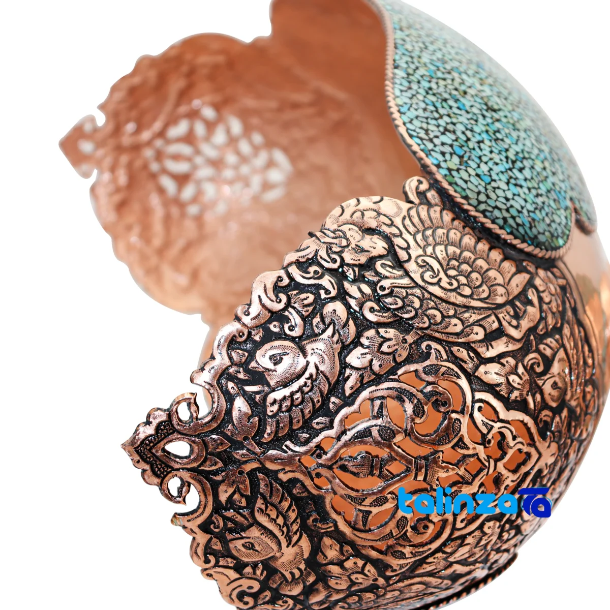 Kashkul Firouzeh Kubi Masterpiece Decorative Art - Front view showing design and key details