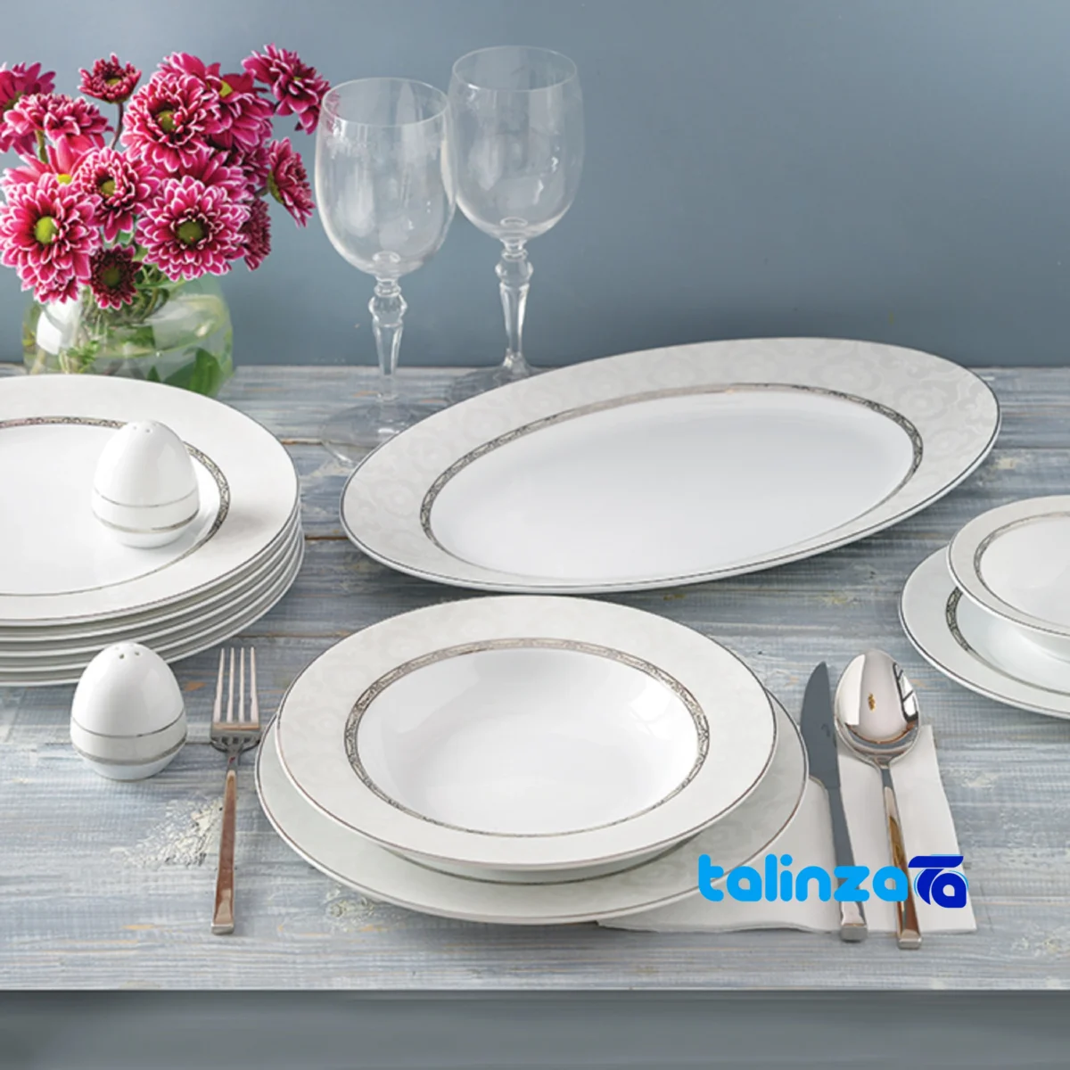 Front view of Zarin Iran Hadiye Dinnerware Set Elegant Design and key details