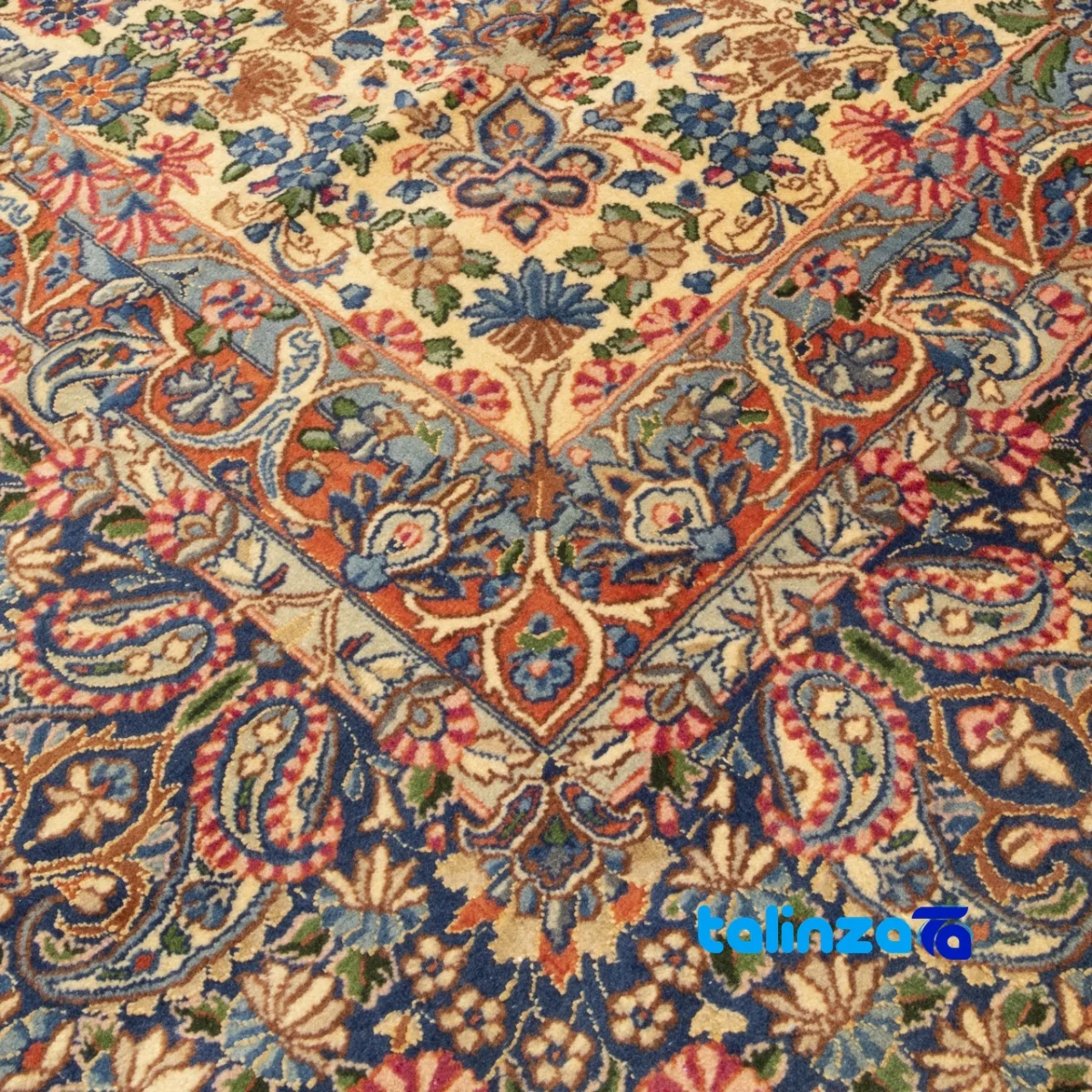 Top view of Cypress Persian Handwoven Carpet Elegant Design pattern and color tone