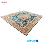 Traditional Handwoven Carpet Blue Floral Design - Full spread showing overall layout
