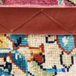 Handwoven Carpet Red with Blue Borders - Top view showing pattern and color tone
