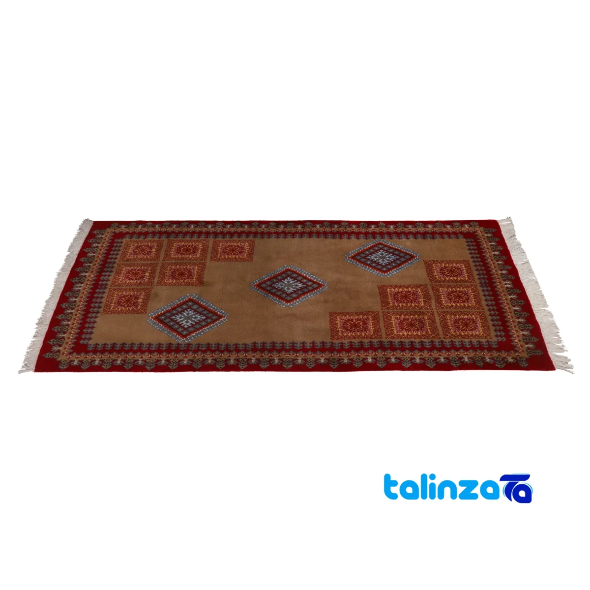 Yelmeh Handcrafted Rug Cream Geometric Design - Full spread showing overall layout