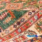 C Persia Handwoven Rug Geometric Design Green pattern and color tone (Top view)