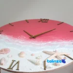Front view of Resin Beach and Sea Wall Clock saffron grade packaging