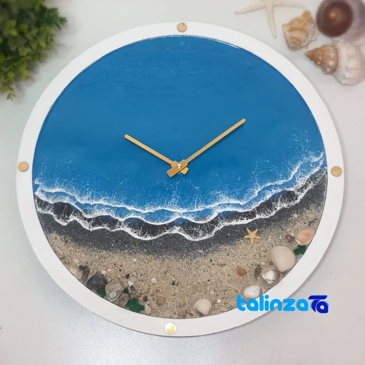 Handcrafted Resin Wall Clock Night Sea Tehran - Front view showing dial layout and markers