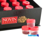 Front view of Novin Saffron Powder Premium Quality Packet grade and packaging