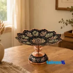 Front view of Negaristan Copper Candy Dish Diamond Cut saffron grade and packaging
