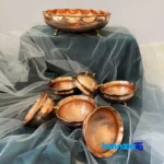 Shamloo Copper Serving Set 7-Piece Elegant Design Hammered and key details (Front view)