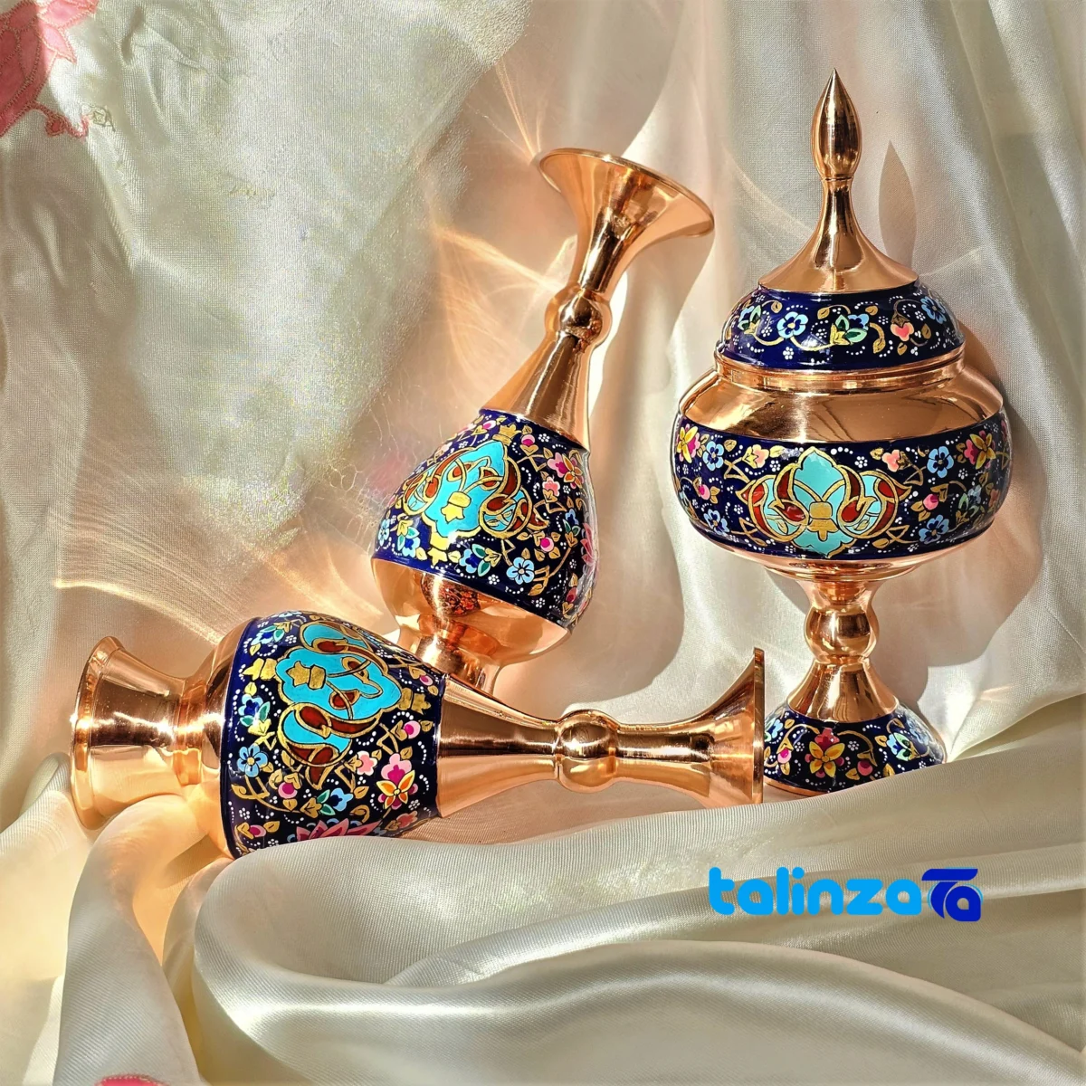 Front view of Persian Craft Copper Chocolate Bowl Set - Handcrafted Elegance design and key details