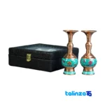 Front view of JPA Copper Vase Set Handcrafted Engraved Design and key details