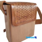 Front view of Saya Handmade Leather Bag design and key details