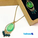 Handcrafted Necklace and Earring Set - Agate Jade design key details (Front view)