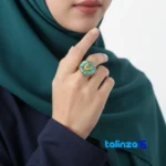 Altin Honar Handmade Jewelry Set - Turquoise Stone & Gold Plating design and key details (Front view)
