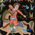 Top view of Si Persia Handwoven Carpet Wall Art Hunting Scene pattern and color tone