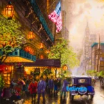 Top view of Si Persia Handwoven Tapestry New York Rain Scene pattern and color tone