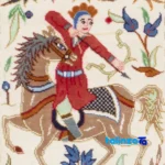 Front view of C Persia Handwoven Tapestry Miniature Hunting Scene design and key details