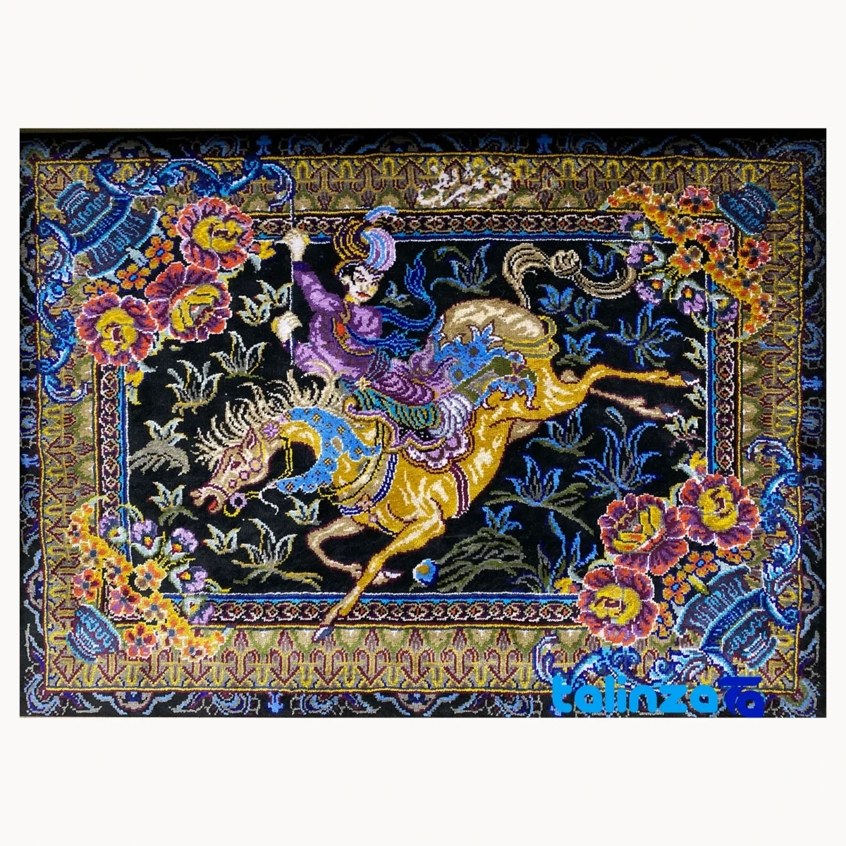 Top view of Handmade Fantasy Tapestry Hunting Scene pattern and color tone