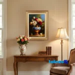 Top view of Si Persia Handwoven Carpet Wall Art Flower in Vase pattern and color tone